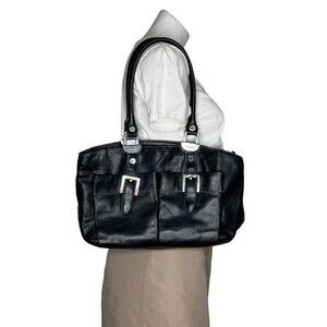 TIGNANELLO Black Leather Bag Silver Hardware Multi Pocket Zipper Top